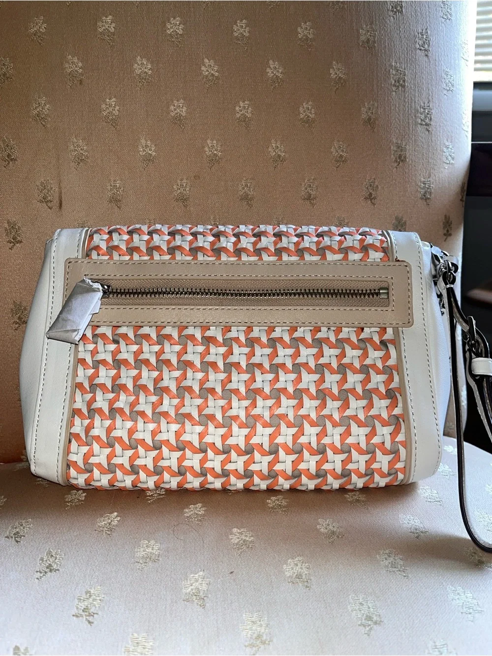 New Coach Coral and White Caning Leather Wristlet / Clutch
